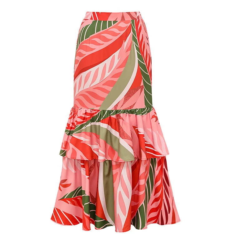 Red Leaf Monokini with Skirt